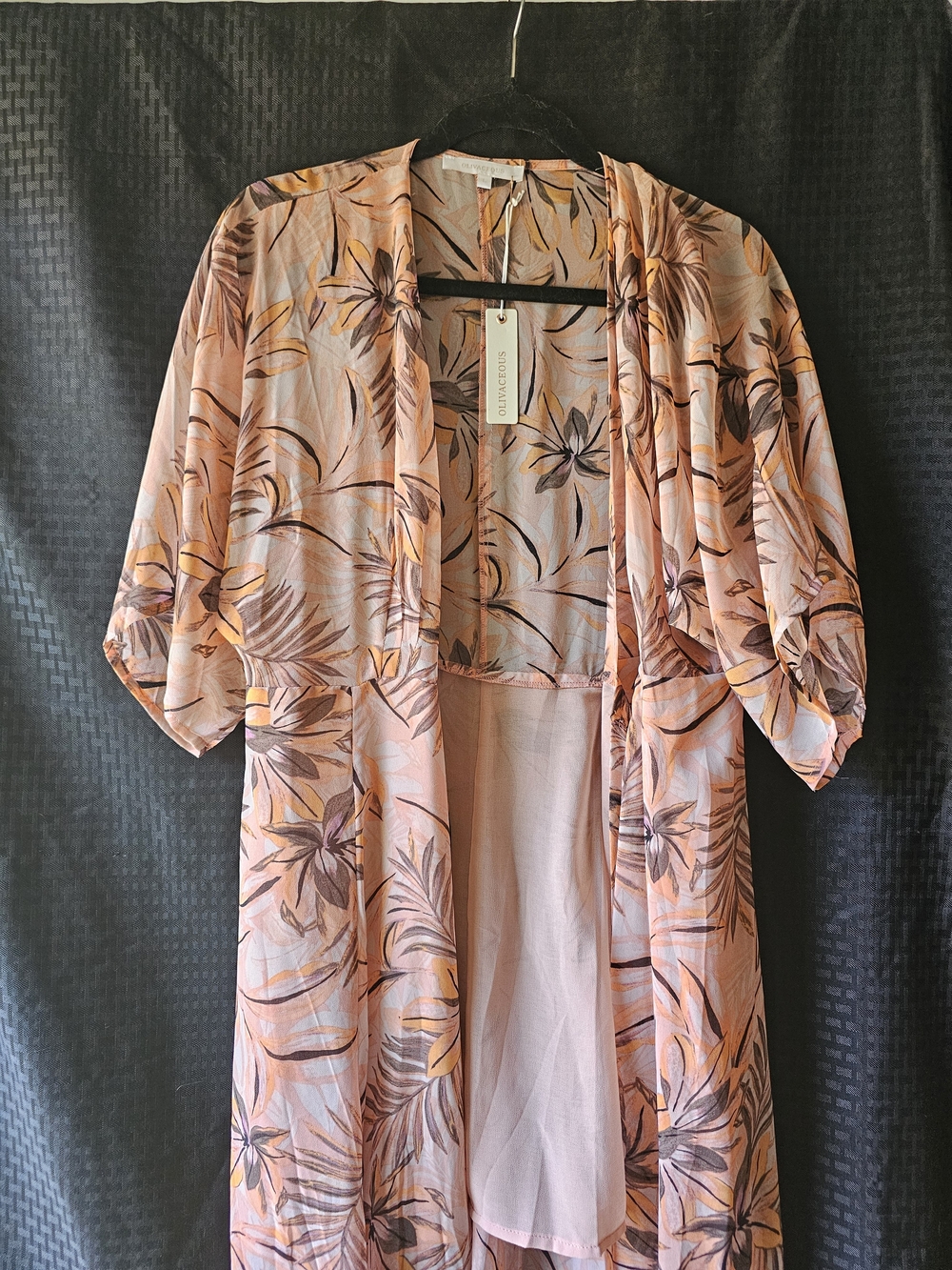 Olivaceous Peach Floral Sheer Tie Front Dress